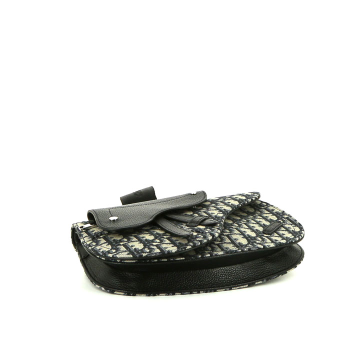 Sac à main Dior Pochette Saddle en toile monogram Oblique bleue et cuir bleu - Detail D4