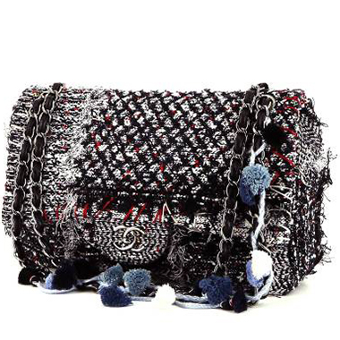 Chanel Limited Edition Pom Pom Flap Embellished Tweed Jumbo at 1stDibs