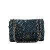 Bolso de mano Chanel Timeless en lona acolchada negra y lentejuelas azules - 360 thumbnail