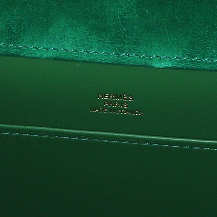 Bolso bandolera Hermes Constance mini en cuero de ternero doblis verde - Detail D3