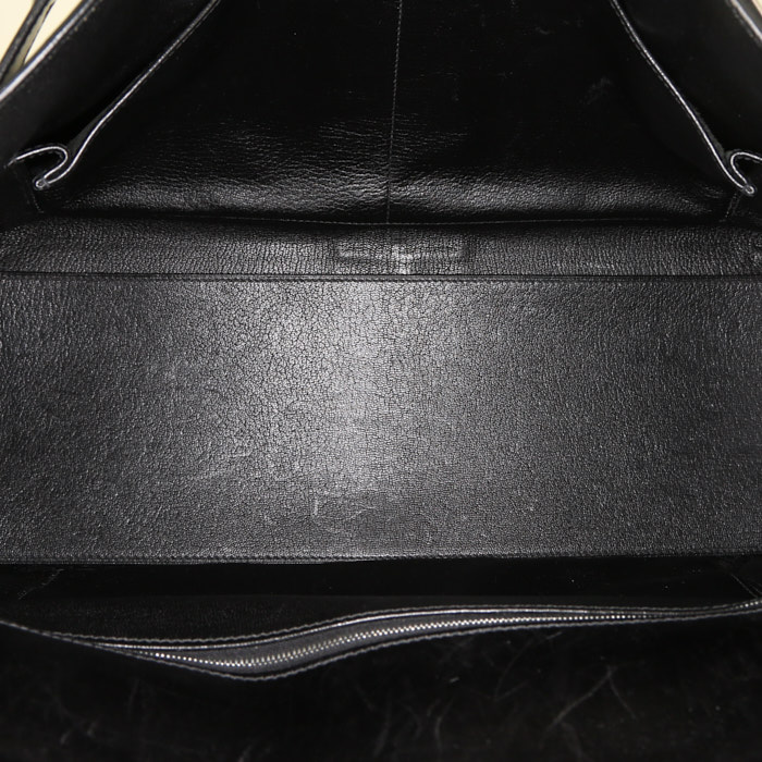 Bolso de mano Hermes Kelly Lakis en cuero box negro y lona negra - Detail D3