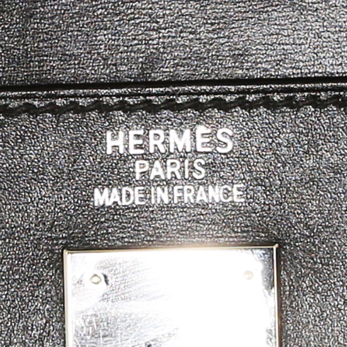 Hermes Kelly Lakis handbag in black box leather and black canvas - Detail D4