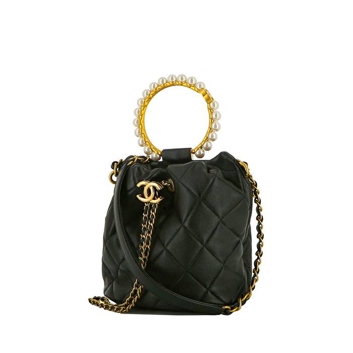 Chanel Nylon Quilted Bucket Shoulder/ Crossbody Sling Bag with Crystal Accents Black