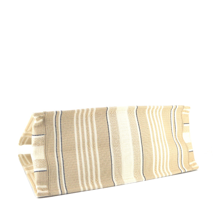 Sac cabas Dior Book Tote en toile beige blanche et bleue - Detail D4