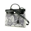 Hermes Herbag bag worn on the shoulder or carried in the hand in grey and blue canvas and black Hunter cowhide - 00pp thumbnail