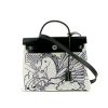 Hermes Herbag bag worn on the shoulder or carried in the hand in grey and blue canvas and black Hunter cowhide - 360 thumbnail