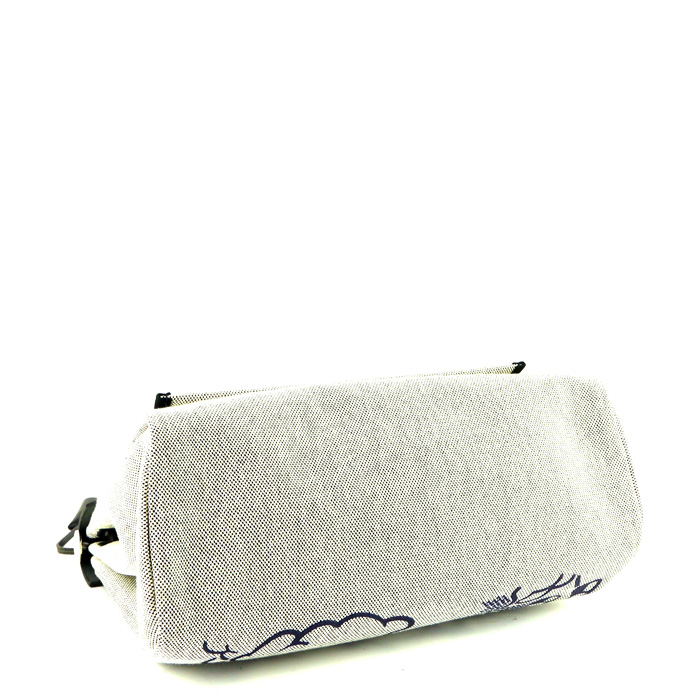 Hermes Herbag bag worn on the shoulder or carried in the hand in grey and blue canvas and black Hunter cowhide - Detail D5