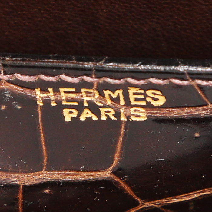 Hermes Ring handbag in brown crocodile - Detail D3