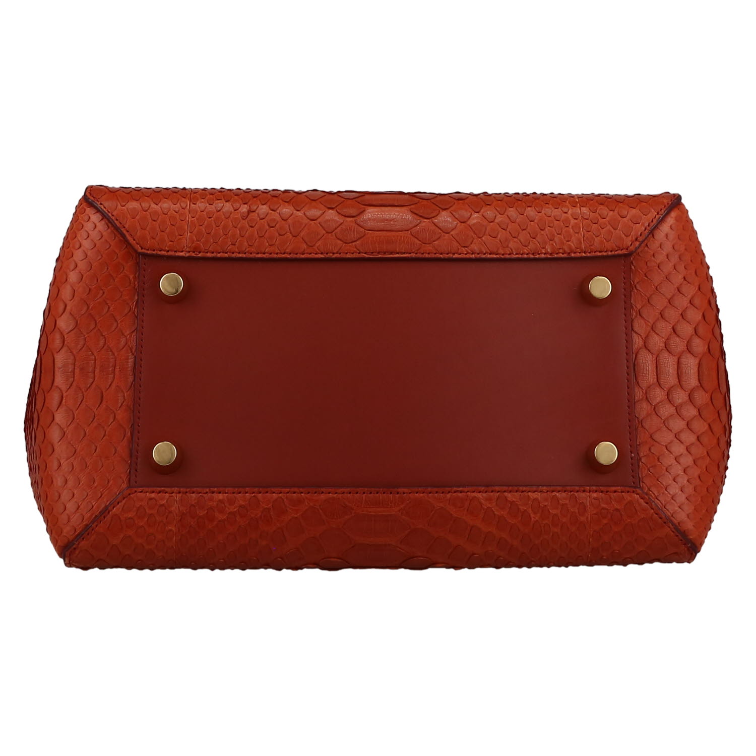 Bolso de mano Celine  Belt modelo mediano  en piel de pitón marrón Rouille y cuero marrón - Detail D1