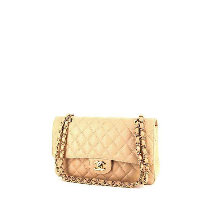 Chanel Timeless handbag in beige quilted grained leather - 00pp