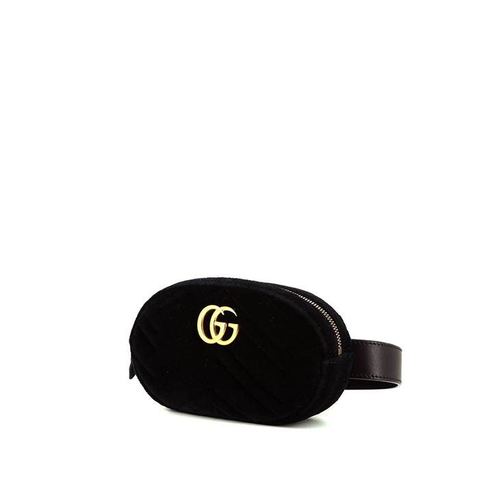 Bolsito-cinturón Gucci GG Marmont en terciopelo acolchado negro y cuero negro - 00pp