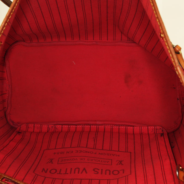 Shopping bag Louis Vuitton Neverfull Ramage modello medio in tela monogram marrone con motivo e pelle naturale - Detail D2