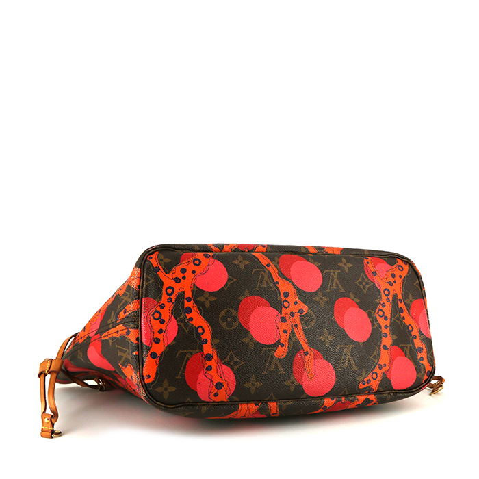 Shopping bag Louis Vuitton Neverfull Ramage modello medio in tela monogram marrone con motivo e pelle naturale - Detail D4