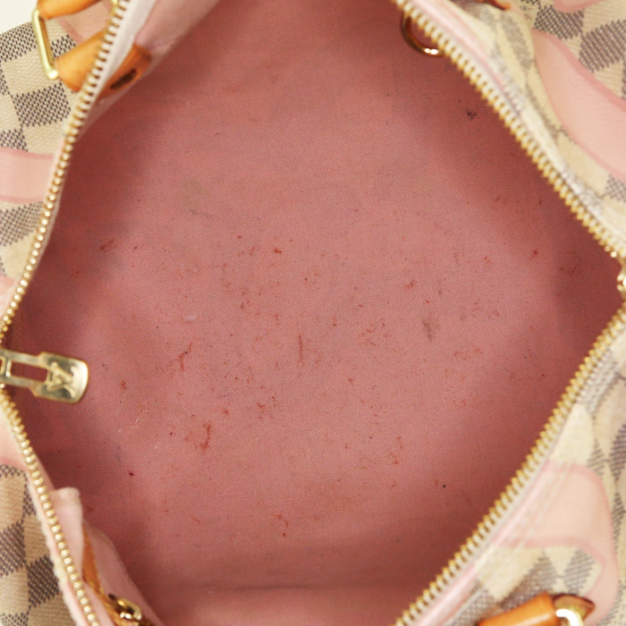Louis Vuitton Speedy Tahitienne Editions Limitées handbag in azur damier canvas and natural leather - Detail D3
