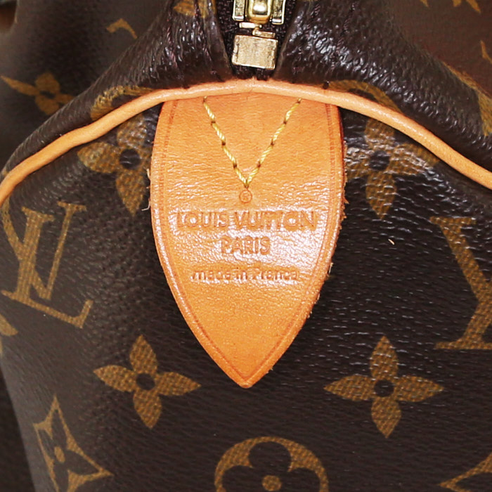 Borsa Louis Vuitton  Speedy 30 in tela monogram marrone e rosa e pelle naturale - Detail D3