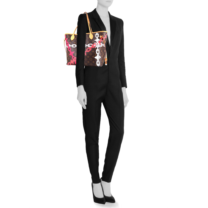 Louis Vuitton  Neverfull Editions Limitées shopping bag  monogram canvas  and natural leather - Detail D1