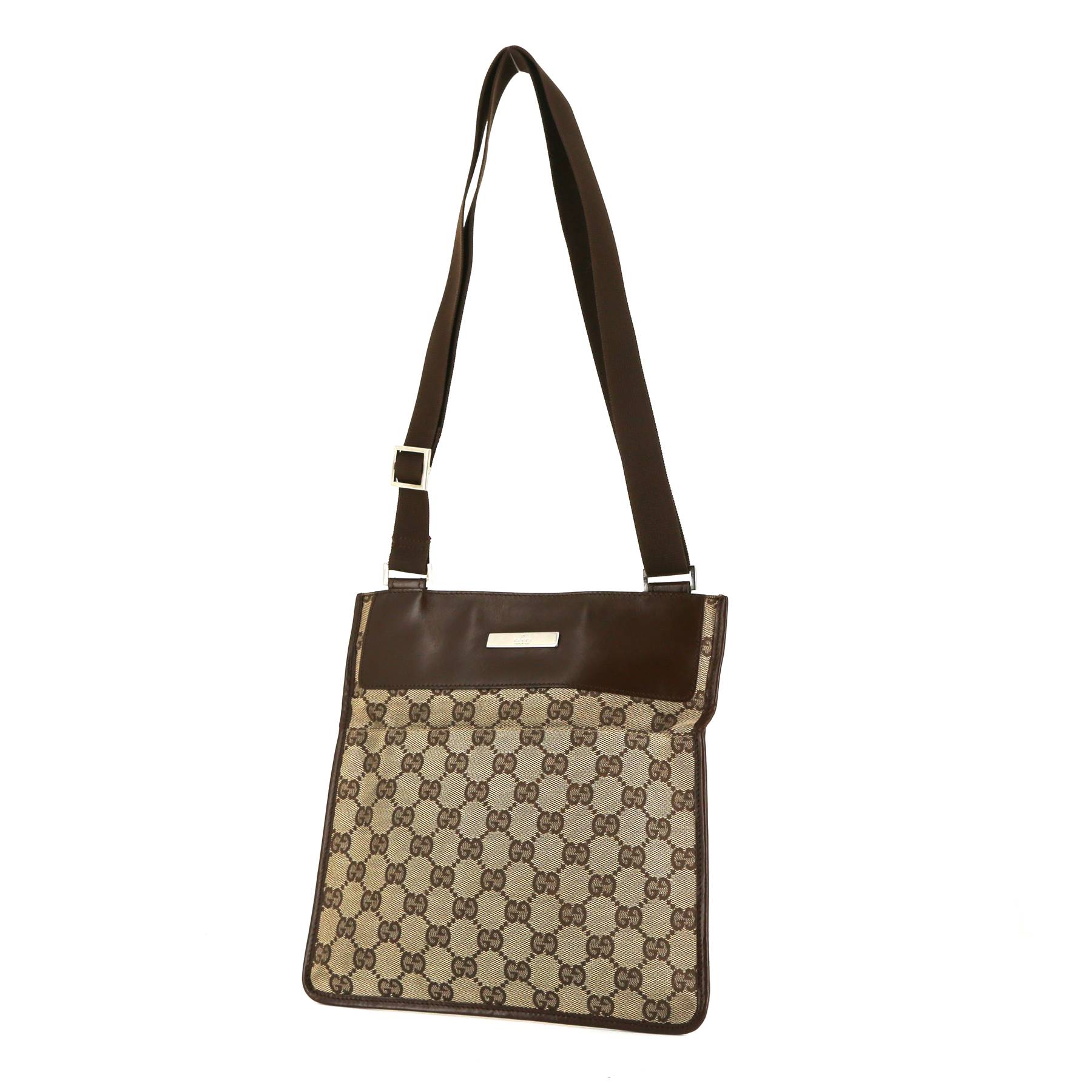 Borsa a tracolla Gucci Gucci Vintage in tela monogram beige e pelle marrone - Detail D1