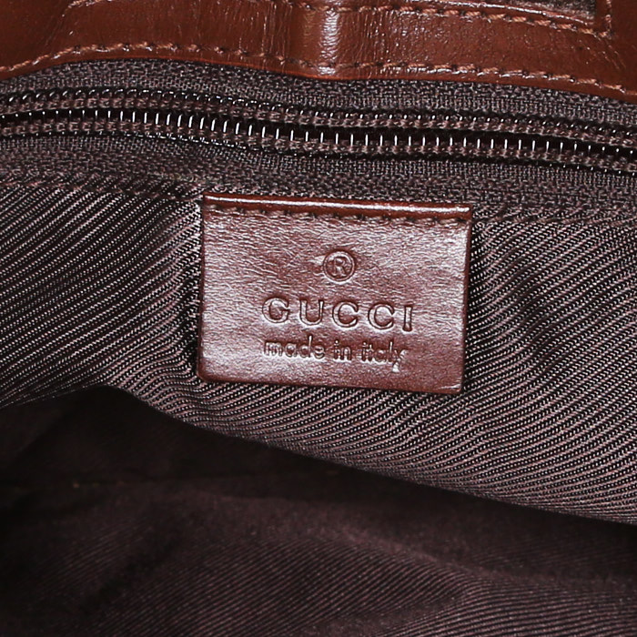 Bolso bandolera Gucci Gucci Vintage en lona Monogram beige y cuero marrón - Detail D3