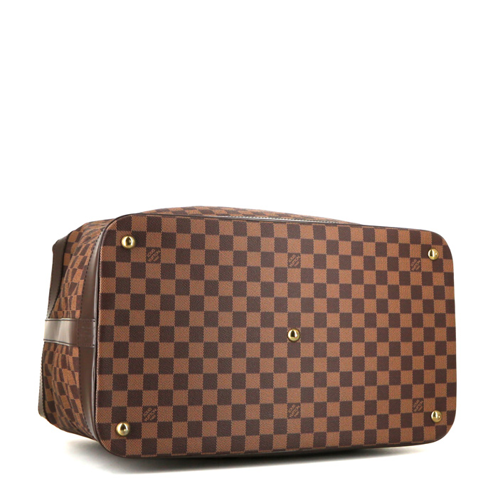 Louis Vuitton Grimaud weekend bag in ebene damier canvas and brown leather - Detail D4