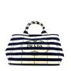 Shopping bag Prada Canapa in tela bicolore blu marino e bianca righe - 360 thumbnail