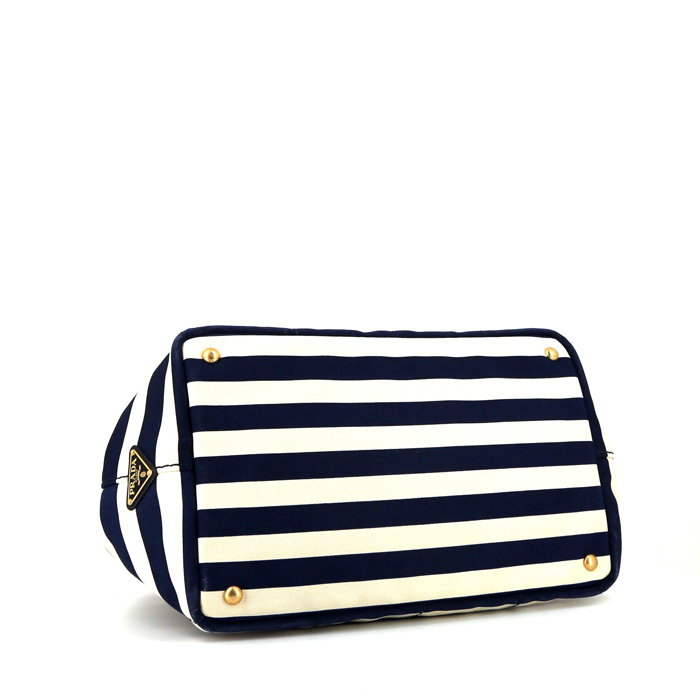 Prada Canapa shopping bag in navy blue and white bicolor canvas - Detail D5