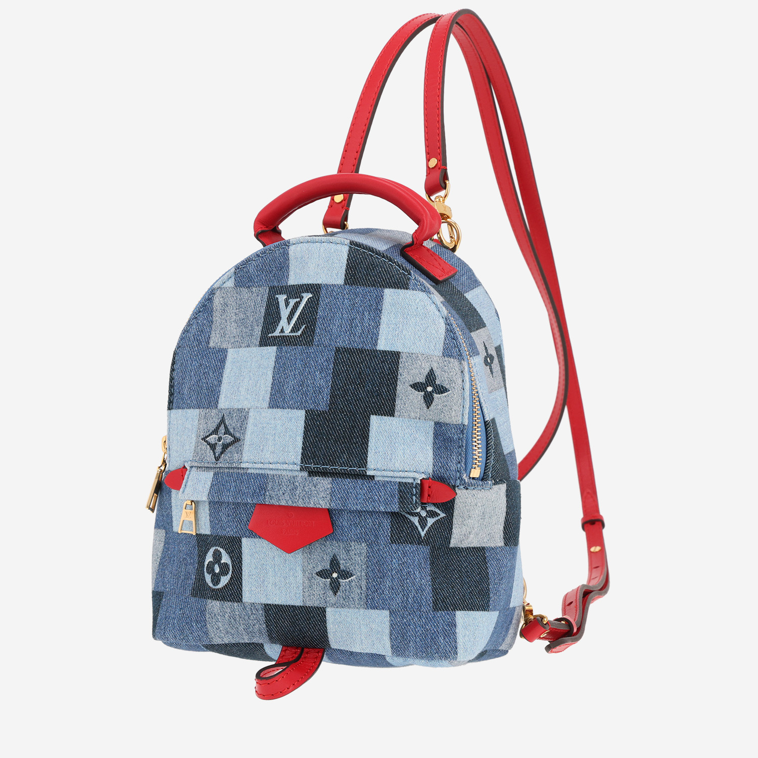Louis Vuitton Palm Springs Backpack Mini backpack in blue denim canvas and red leather