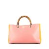 Gucci Bamboo large model shoulder bag in pink and orange grained leather and bamboo - 360 thumbnail