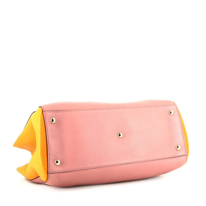 Bolso bandolera Gucci Bamboo modelo grande en cuero granulado rosa y naranja y bambú - Detail D5