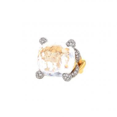 Bague Pomellato Tango en or rose,  or blanc et cristal de roche