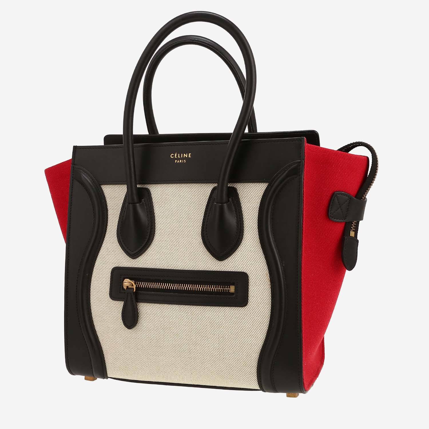 Celine  Luggage Micro handbag  in beige and red canvas  and black leather