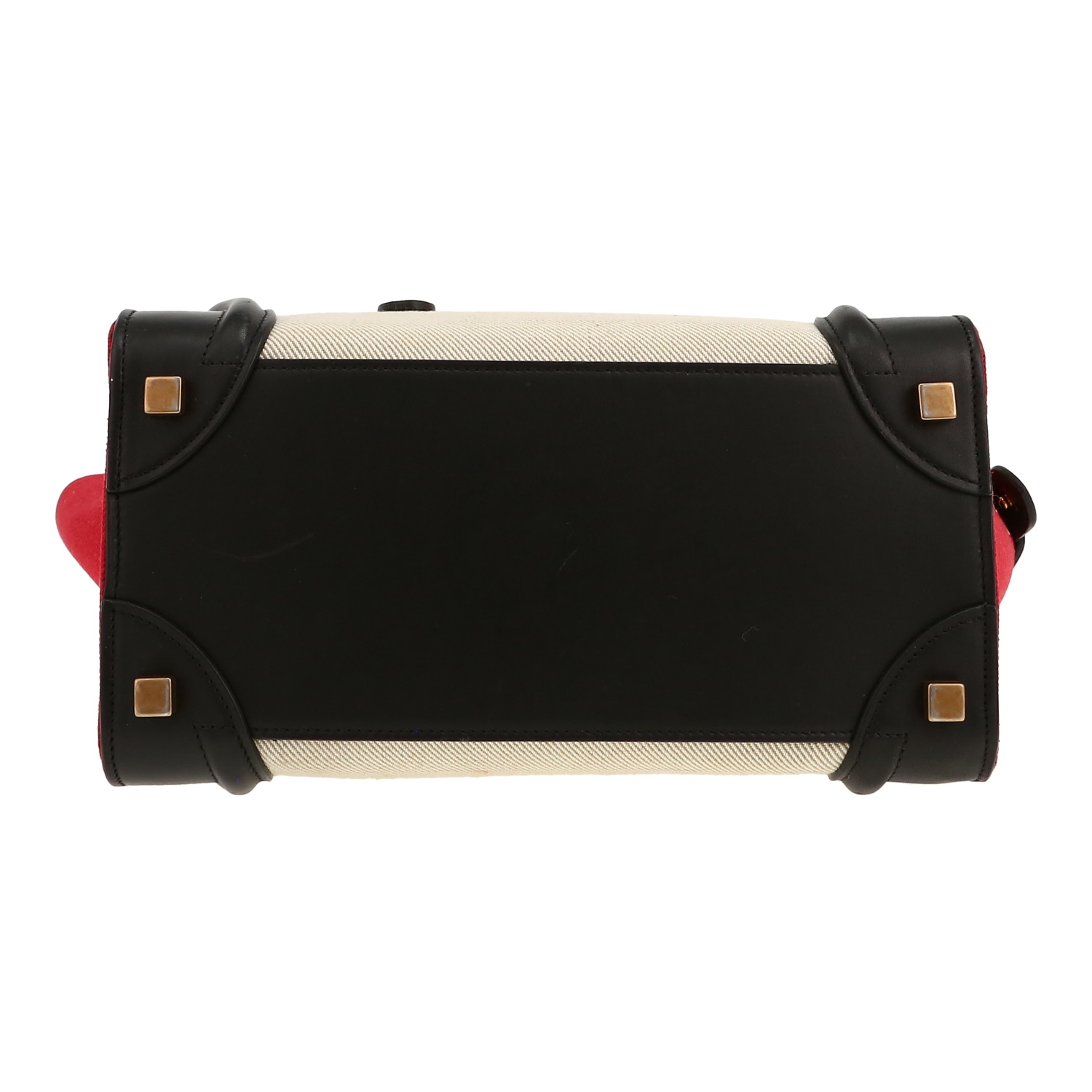 Borsa Celine  Luggage Micro in tela beige e rossa e pelle nera - Detail D1