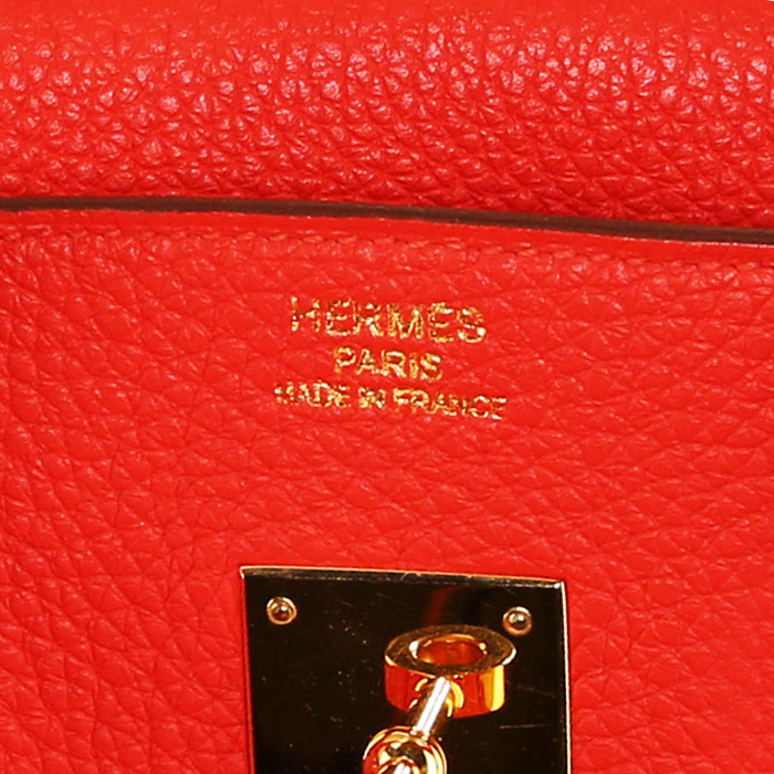 Bolso de mano Hermes Birkin 35 cm en cuero togo rojo - Detail D3