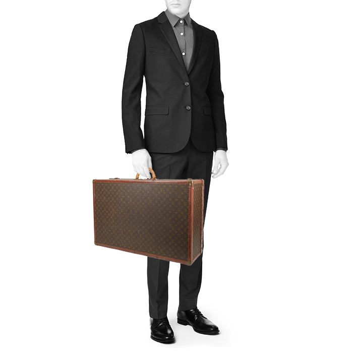 Louis Vuitton Alzer 80 suitcase in brown monogram canvas and brown lozine (vulcanised fibre) - Detail D1