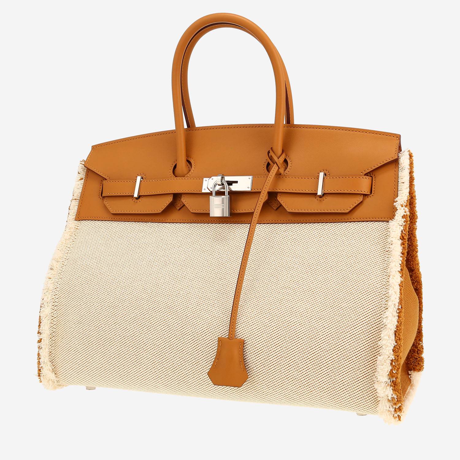Bolso de mano Hermes Birkin 35 cm Fray Fray en lona beige y cuero beige Sésame