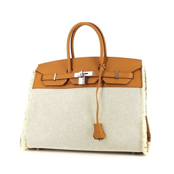 Hermes Birkin 35 cm Fray Fray handbag in beige canvas and Sésame beige leather - 00pp