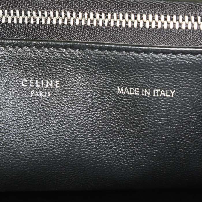 Celine Trapeze large model handbag in black grained leather and black suede - Detail D3