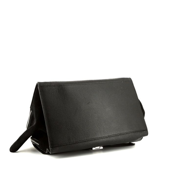 Celine Trapeze large model handbag in black grained leather and black suede - Detail D5