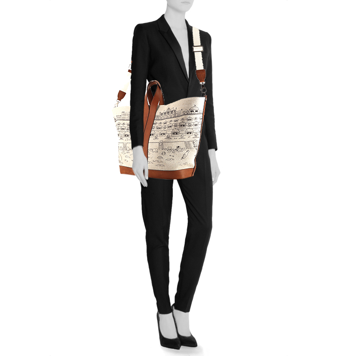 Bolso Cabás Lanvin en lona beige y cuero marrón - Detail D2