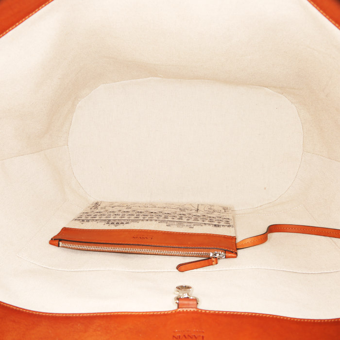 Bolso Cabás Lanvin en lona beige y cuero marrón - Detail D3