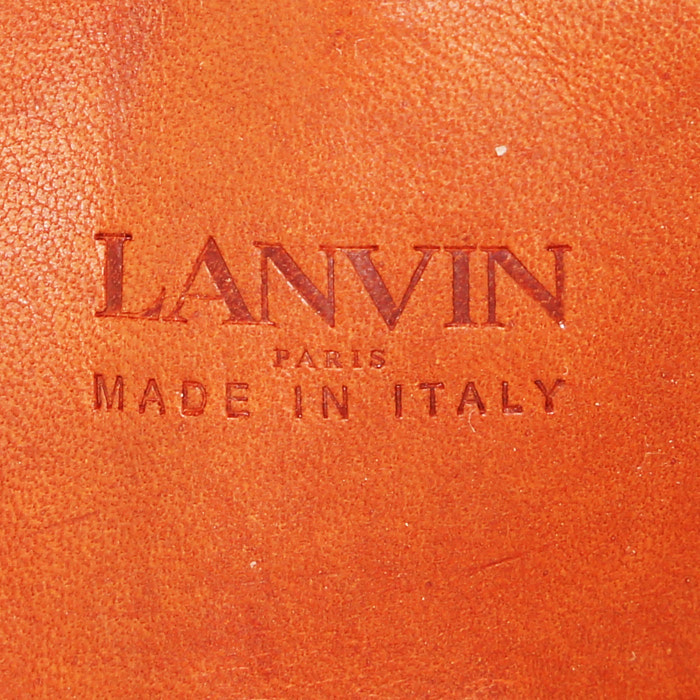 Lanvin shopping bag in beige canvas and brown leather - Detail D4