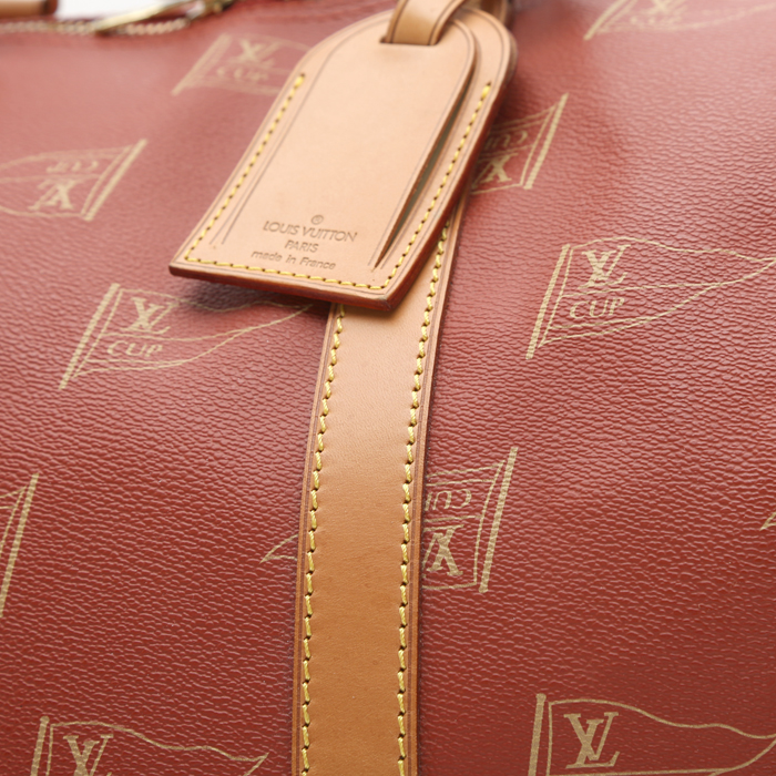Sac de voyage Louis Vuitton  America's Cup en toile enduite rouge et cuir naturel - Detail D1