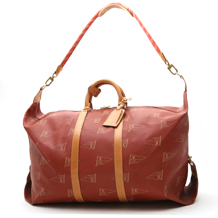 Borsa da viaggio Louis Vuitton  America's Cup in tela cerata rossa e pelle naturale - Detail D2
