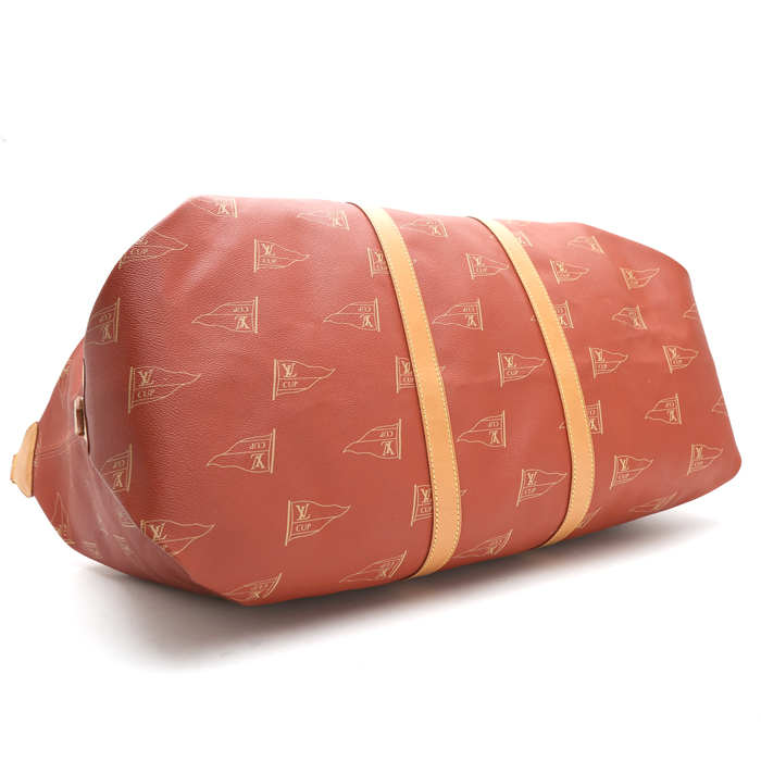 Sac de voyage Louis Vuitton  America's Cup en toile enduite rouge et cuir naturel - Detail D5