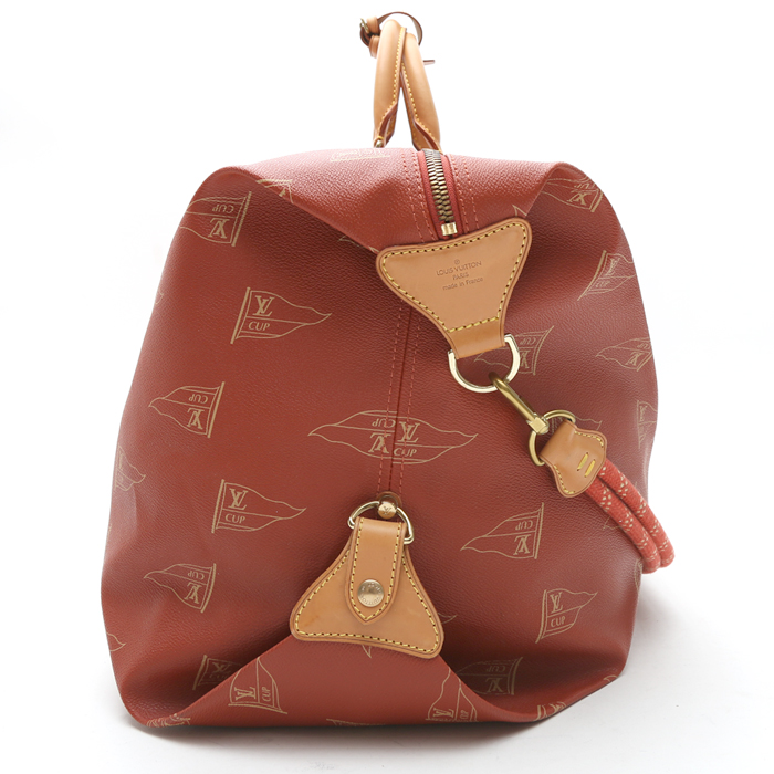 Sac de voyage Louis Vuitton  America's Cup en toile enduite rouge et cuir naturel - Detail D6