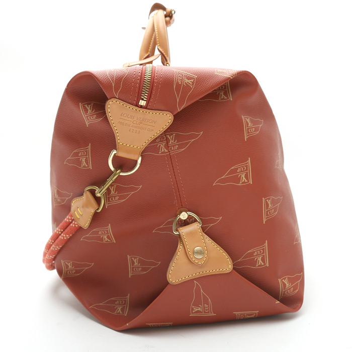 Bolsa de viaje Louis Vuitton  America's Cup en lona revestida roja y cuero natural - Detail D7
