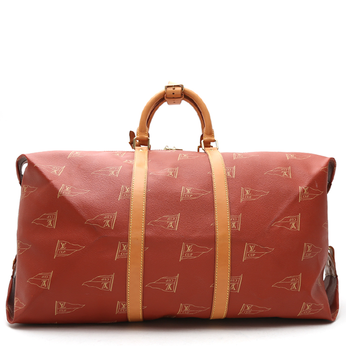Bolsa de viaje Louis Vuitton  America's Cup en lona revestida roja y cuero natural - Detail D8