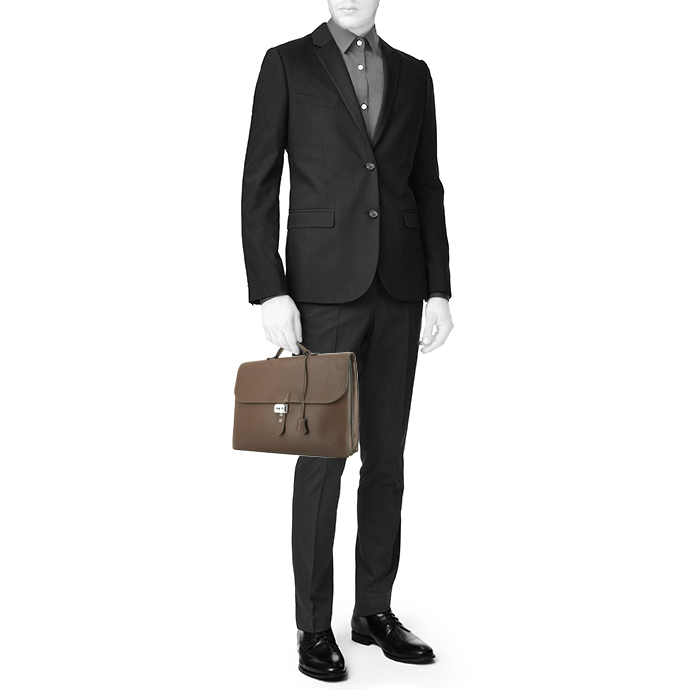 Porte-documents Hermès Sac à dépêches en cuir grainé marron - Detail D1