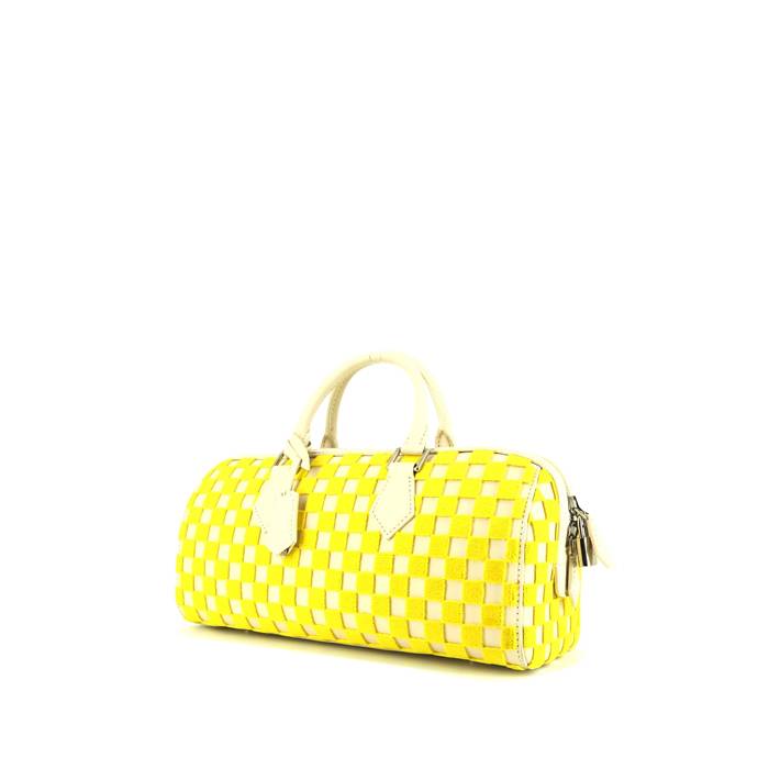 Sac à main Louis Vuitton Speedy Edition limitée en toile damier jaune et cuir beige - 00pp