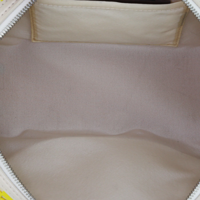 Louis Vuitton Speedy Edition limitée  handbag in yellow and beige damier canvas and beige leather - Detail D2