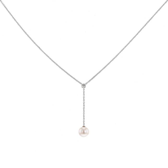Collar Tiffany & Co en oro blanco,  diamante y perla - 00pp